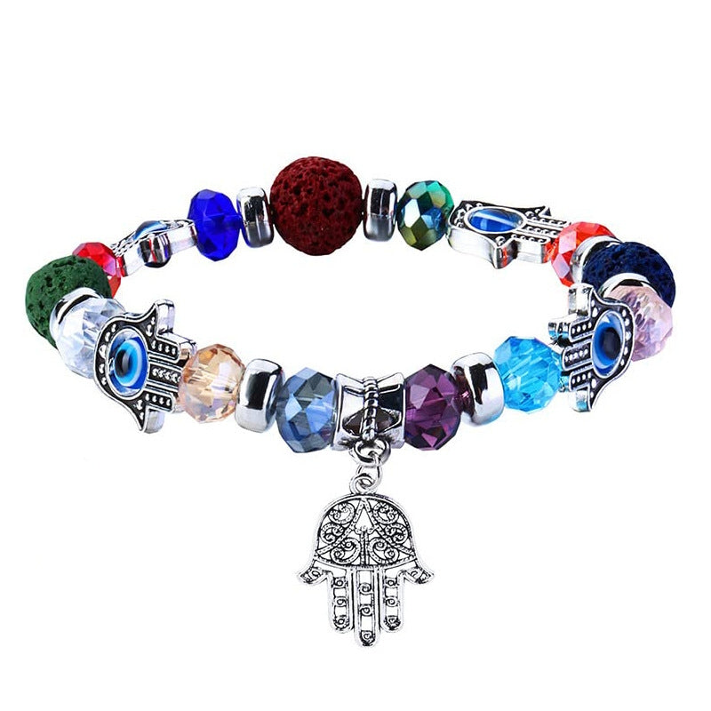 Ethnic Style Evil Eye Beaded Bracelet with Palm Pendant