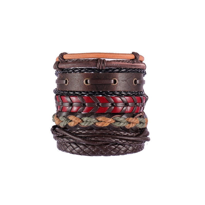 Ethnic Feather Alloy Patchwork Multi-Layer Leather Men's Bracelet