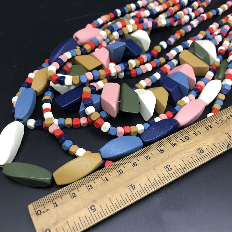 Ethnic Multilayer Colorful Beaded Wood Necklace