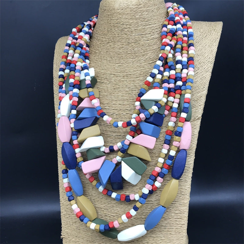 Ethnic Multilayer Colorful Beaded Wood Necklace