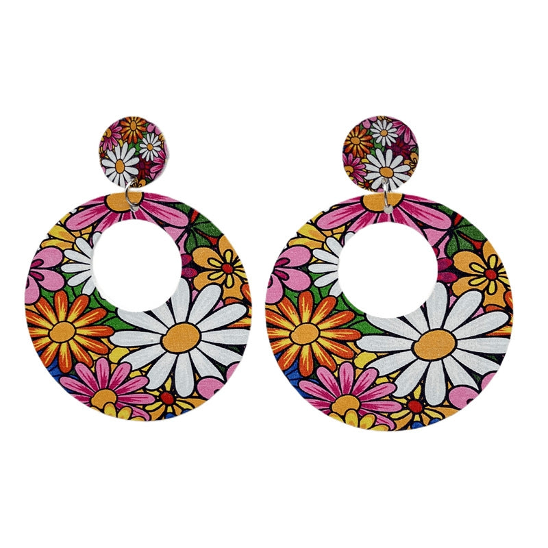 Ethnic Floral Wood Print Women's Statement Earrings