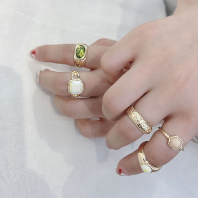 Ethnic Geometric Alloy Plated Resin Gemstone Women's Ring Set - 5 Pieces