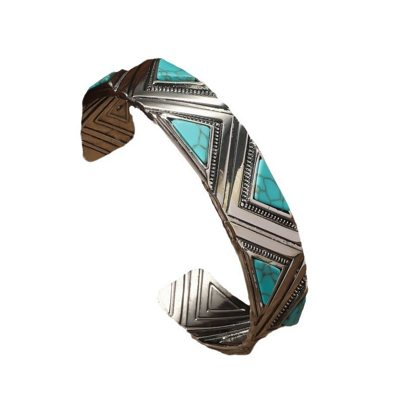 Ethnic Bohemian Geometric Turquoise Open Cuff Bracelet