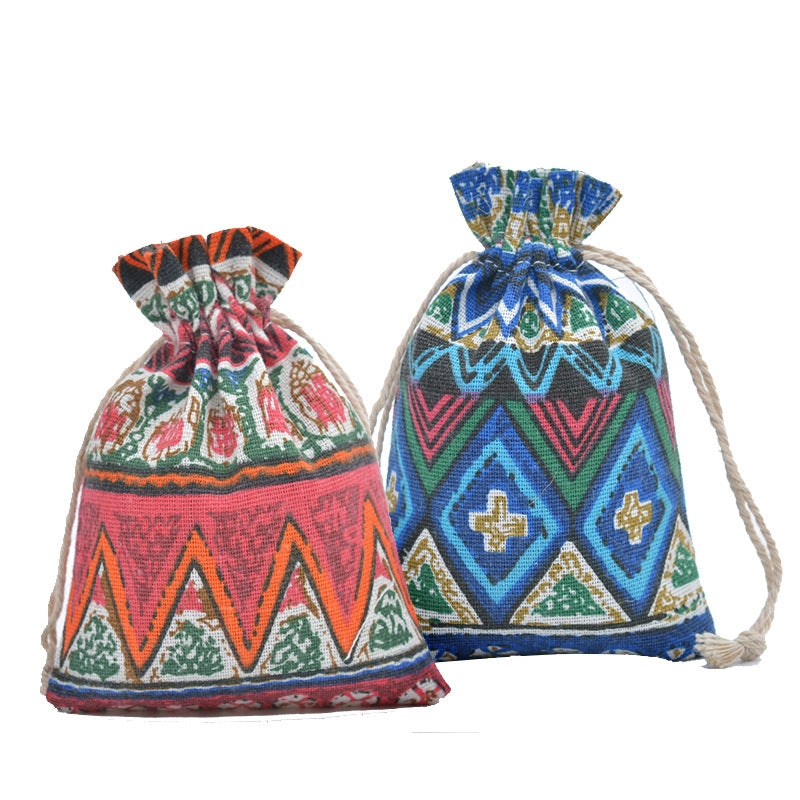 Ethnic Geometric Print Cotton Drawstring Gift Bags for Festivals