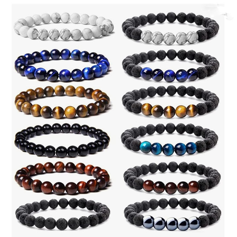 Ethnic Geometric Natural Stone 8mm Gemstone Beaded Bracelet Set