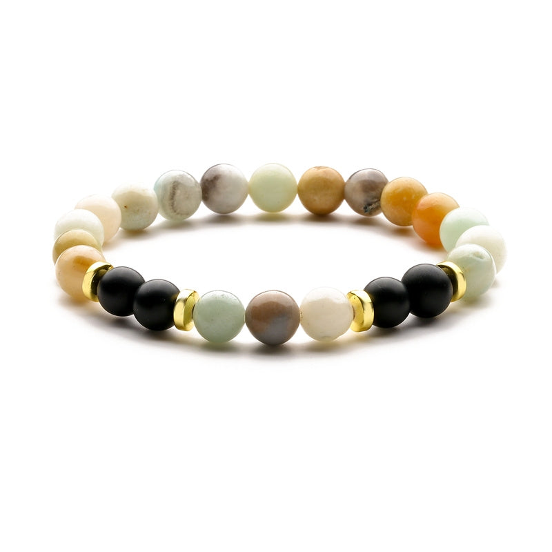 Ethnic Geometric Natural Stone 8mm Beaded Bracelet with Tiger Eye and Turquoise