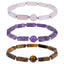 Ethnic Geometric Natural Stone Amethyst and Rose Quartz Beaded Stretch Bracelet