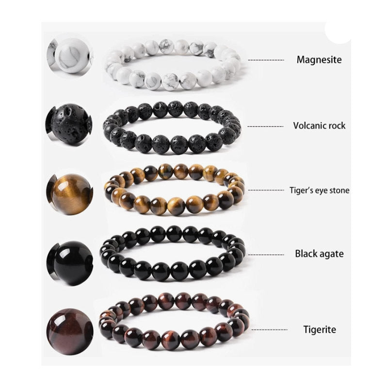 Ethnic Geometric Natural Stone 8mm Gemstone Beaded Bracelet Set