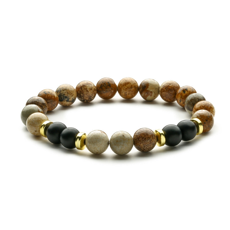 Ethnic Geometric Natural Stone 8mm Beaded Bracelet with Tiger Eye and Turquoise