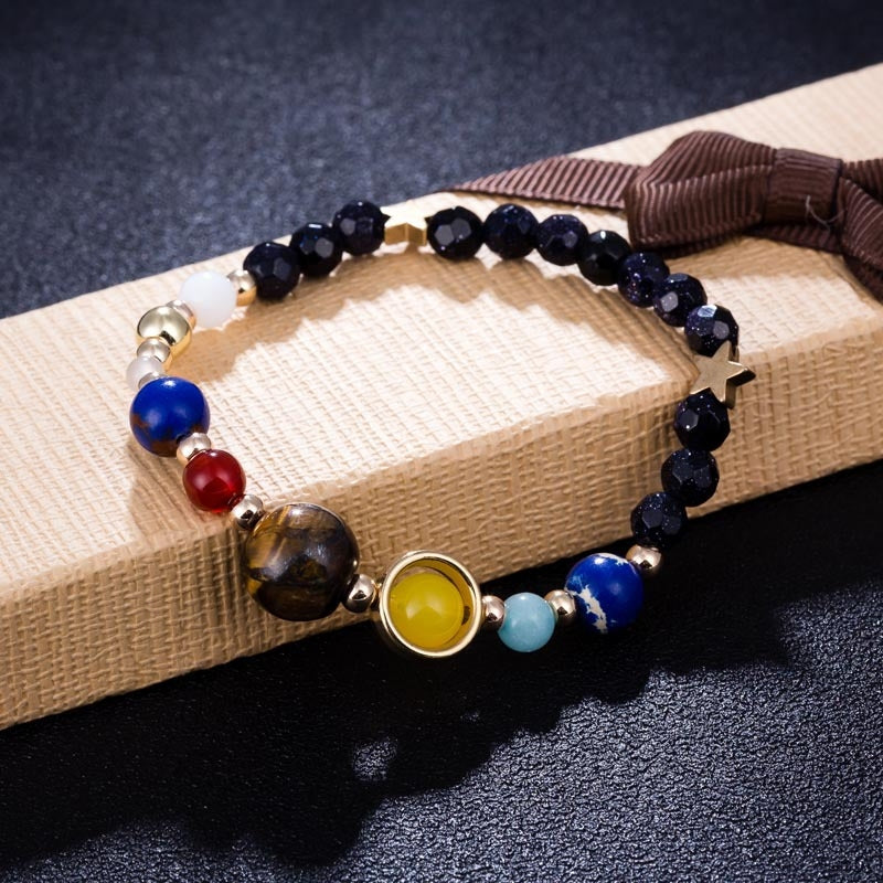 Ethnic Geometric Natural Stone Solar System Beaded Bracelet