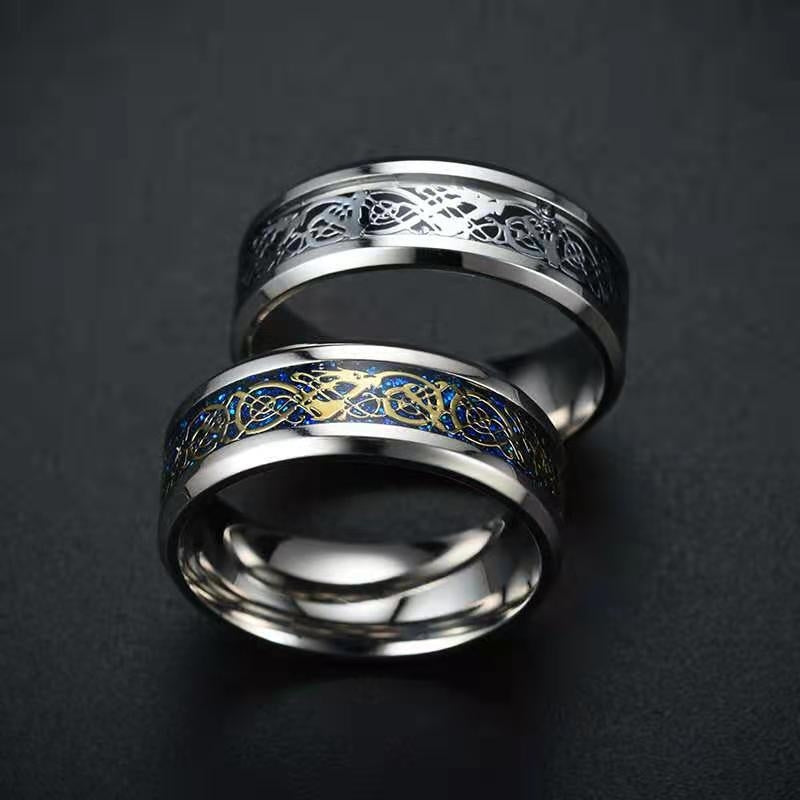 Ethnic Geometric Dragon Pattern Titanium Steel Enamel Ring