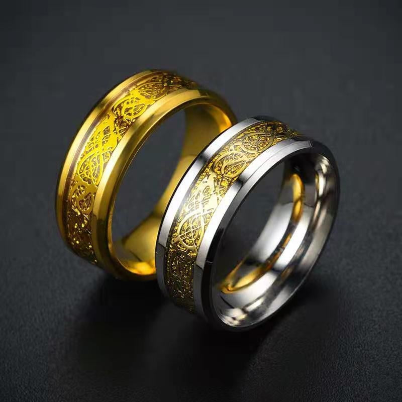 Ethnic Geometric Dragon Pattern Titanium Steel Enamel Ring