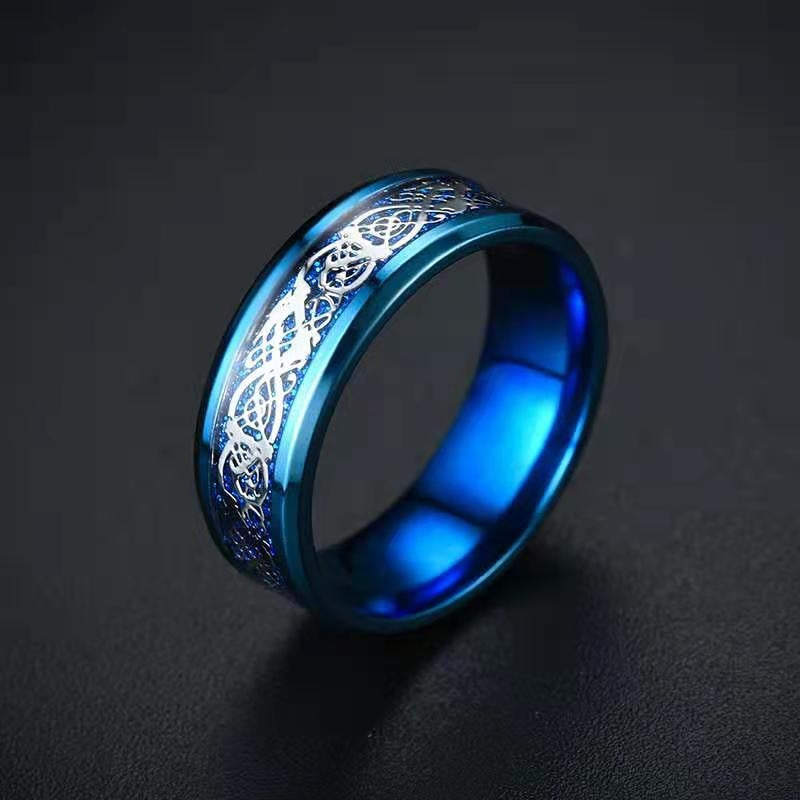 Ethnic Geometric Dragon Pattern Titanium Steel Enamel Ring