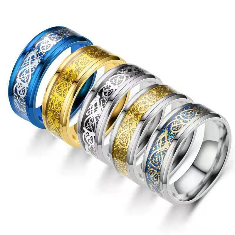 Ethnic Geometric Dragon Pattern Titanium Steel Enamel Ring