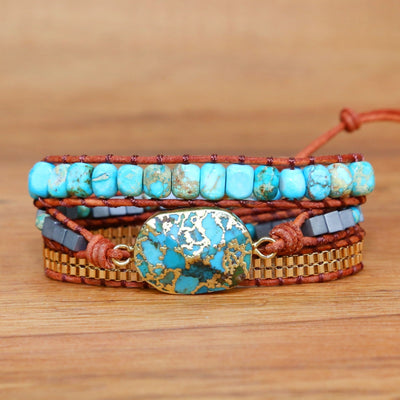 Ethnic Geometric Turquoise Beaded Chain Bracelet