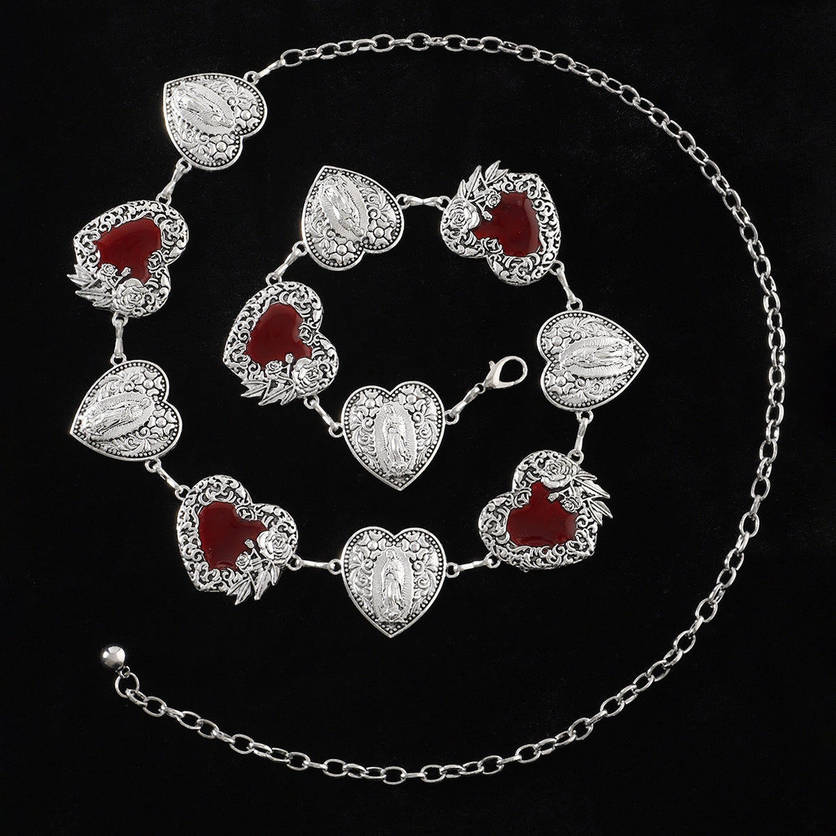 Ethnic Heart Shaped Alloy Women's Chain Belt with Ruby Embellishment