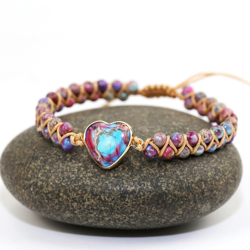 Ethnic Heart Shape Natural Stone Turquoise Knitted Couple Bracelets