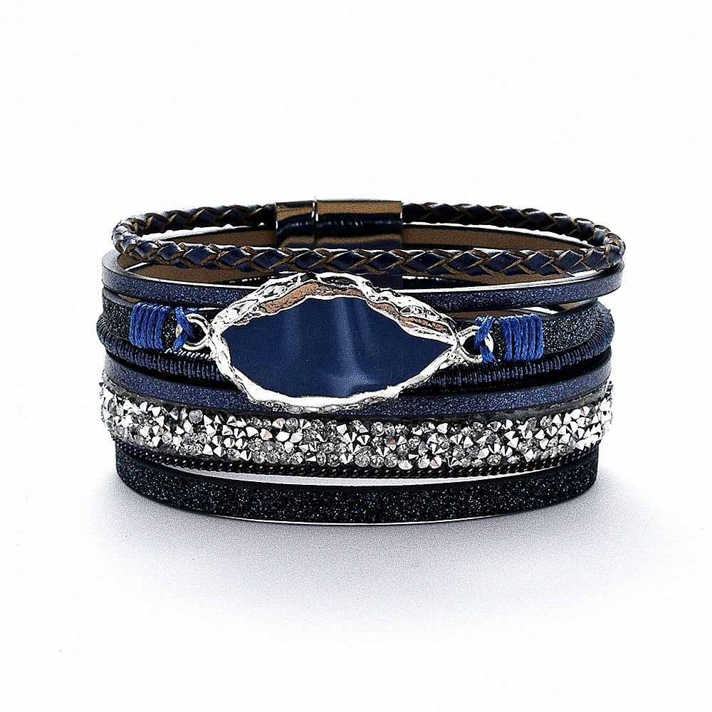 Ethnic Bohemian Multi-Layer PU Leather Magnetic Bangle Bracelet