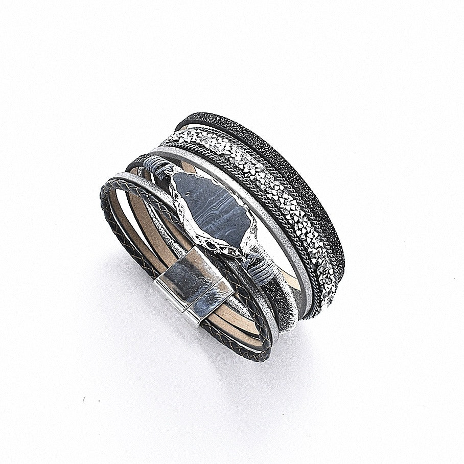 Ethnic Bohemian Multi-Layer PU Leather Magnetic Bangle Bracelet