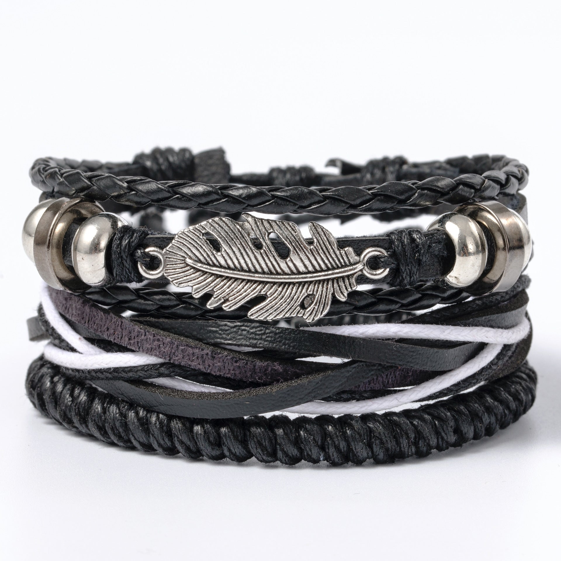 Ethnic Leaf PU Leather Alloy Braided Unisex Bracelet Set with Glass Bead DIY Kit