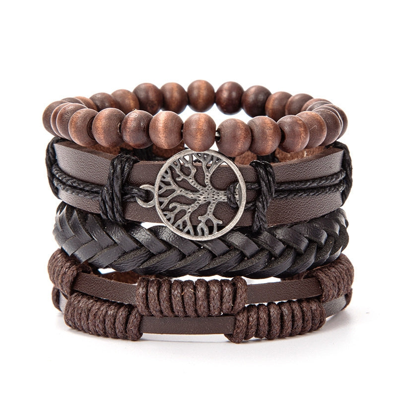 Ethnic Leaf PU Leather Alloy Braided Unisex Bracelet Set with Glass Bead DIY Kit