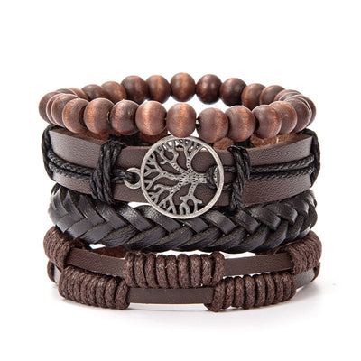 Ethnic Leaf PU Leather Alloy Braided Unisex Bracelet Set with Glass Bead DIY Kit
