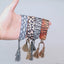 Ethnic Leopard Polyester Bracelet with Embroidered Letter and Tassel Adjustable Strap