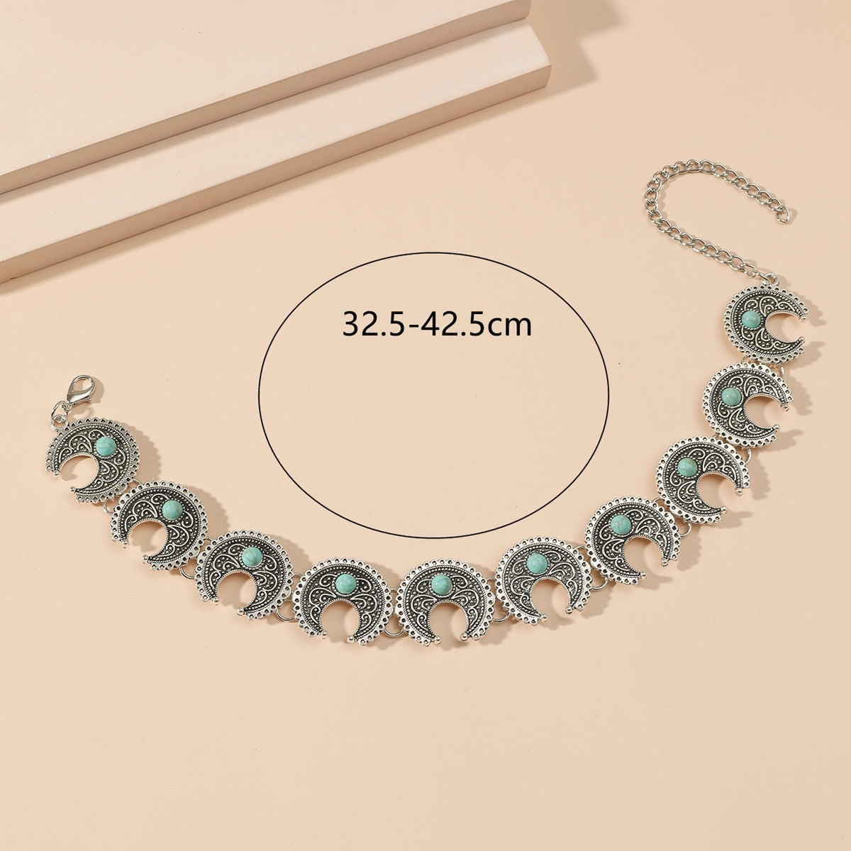 Ethnic Bohemian Horn Design Turquoise Choker Necklace for Women