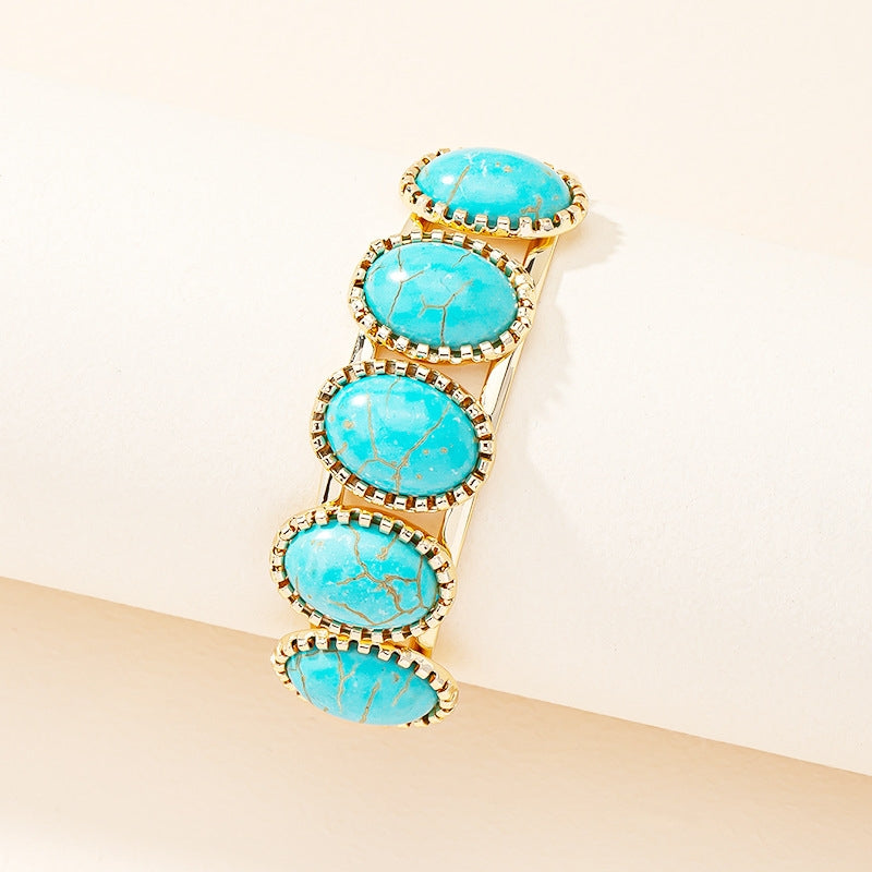 Ethnic Bohemian Turquoise Inlay Open Bangle Bracelet