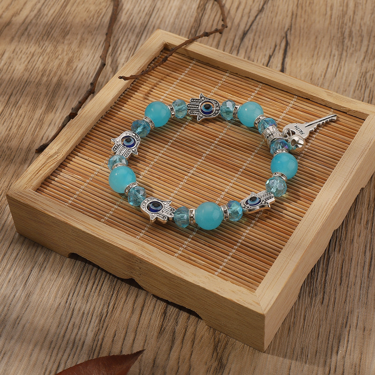 Ethnic Palm Key Natural Stone Crystal Beaded Women's Bracelet