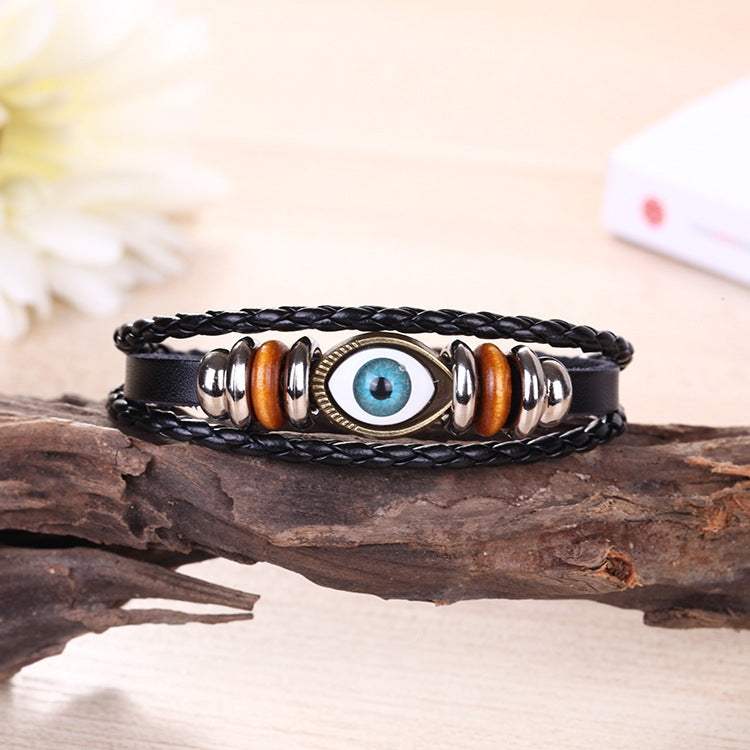 Ethnic Vintage Eye Multi-Layered Adjustable Leather Beaded Bracelet