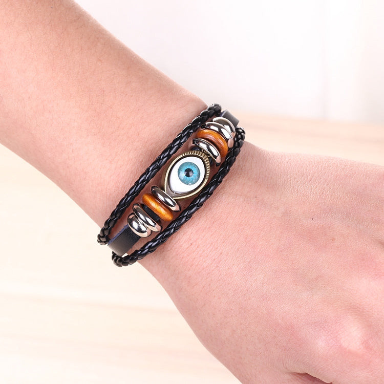 Ethnic Vintage Eye Multi-Layered Adjustable Leather Beaded Bracelet