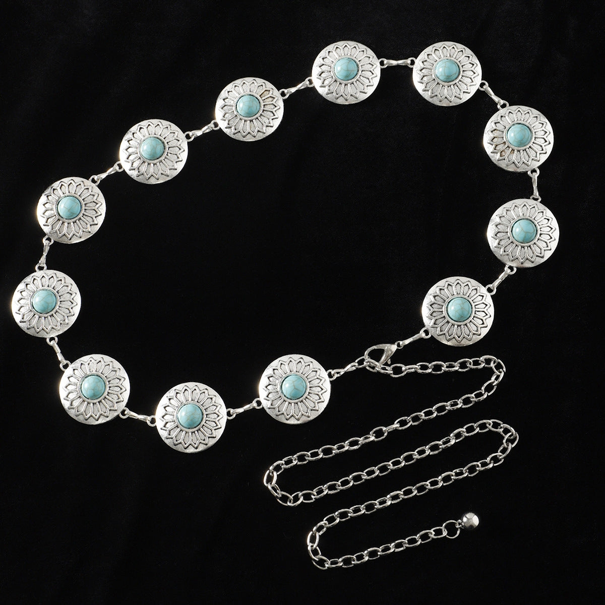 Ethnic Bohemian Turquoise Alloy Women's Chain Belt