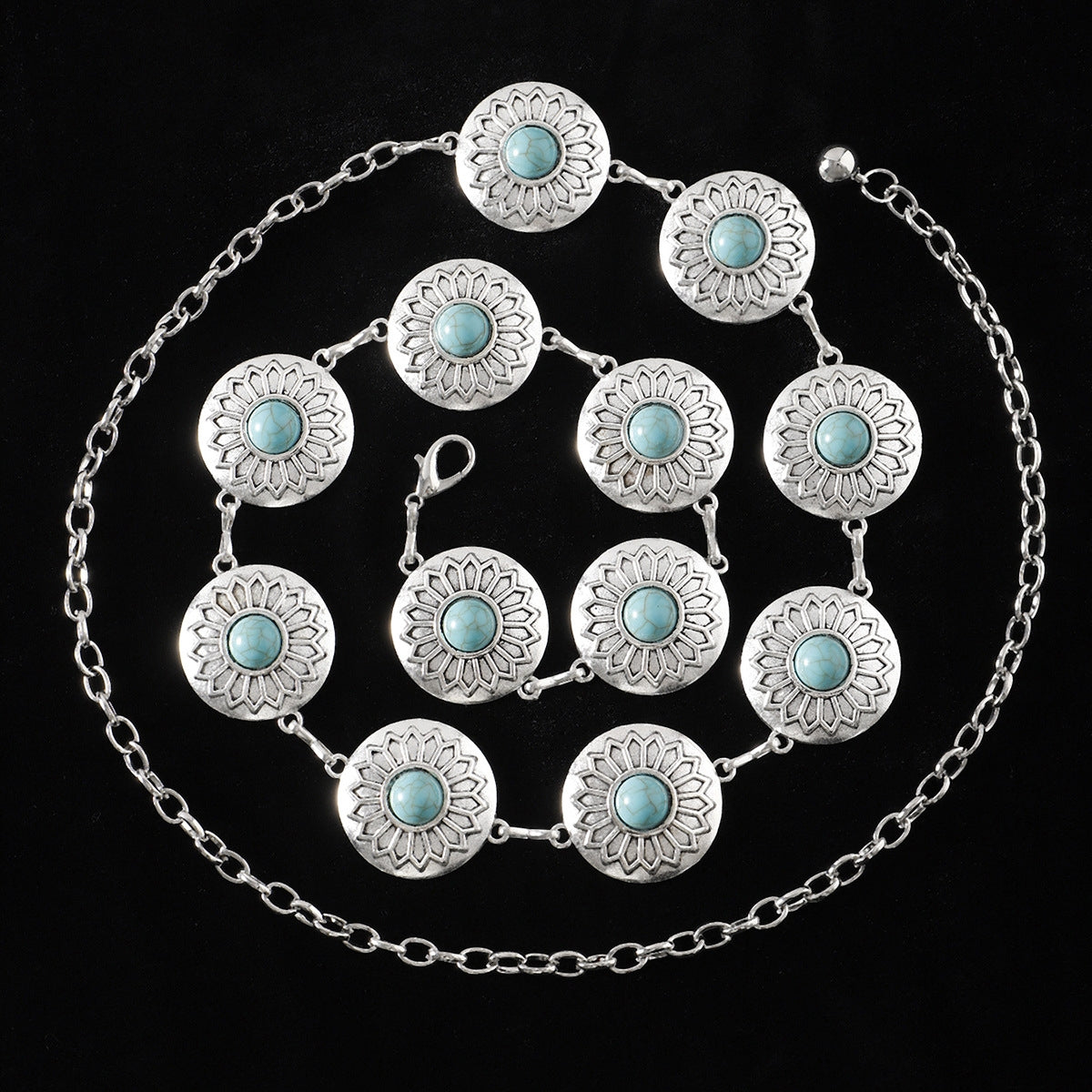 Ethnic Bohemian Turquoise Alloy Women's Chain Belt