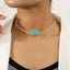 Ethnic Quadrilateral Turquoise & Emerald Gemstone Women's Choker Necklace