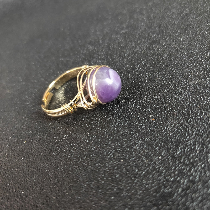 Ethnic Style Agate and Amethyst Crystal Open Ring