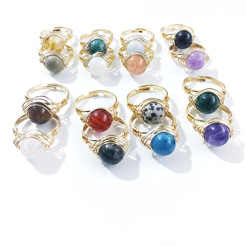 Ethnic Style Agate and Amethyst Crystal Open Ring