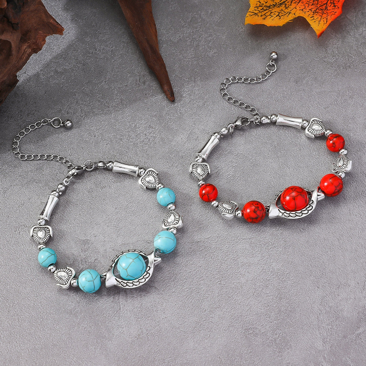 Ethnic Retro Turquoise Beaded Alloy Women's Bracelet Chain