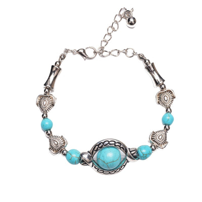 Ethnic Retro Turquoise Beaded Alloy Women's Bracelet Chain