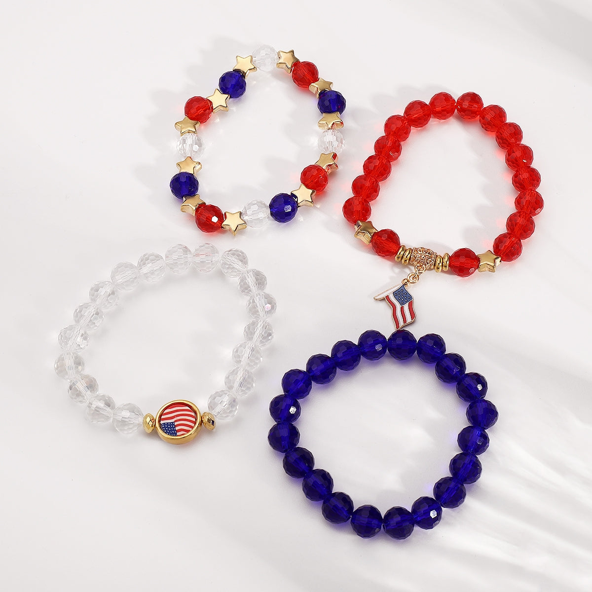 Ethnic American Flag Crystal Beaded Bracelet Set