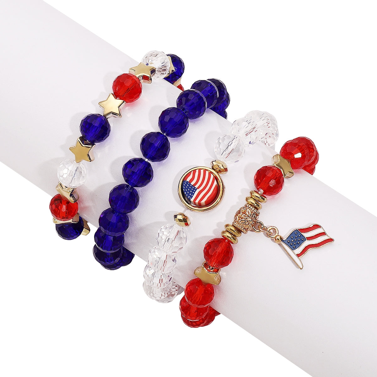 Ethnic American Flag Crystal Beaded Bracelet Set