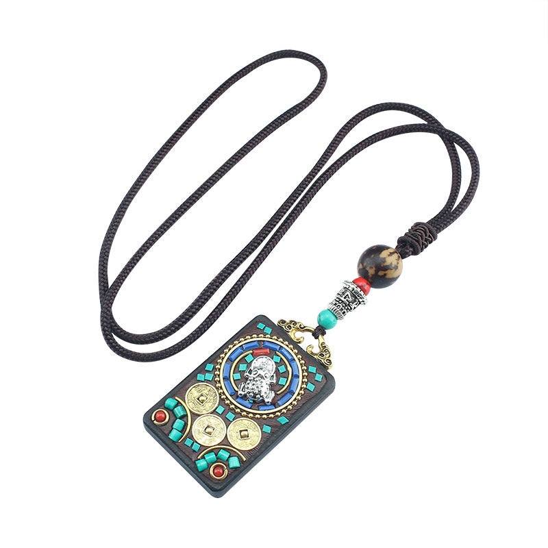 Ethnic Style Square Alloy Wood Unisex Pendant Necklace 1 Piece