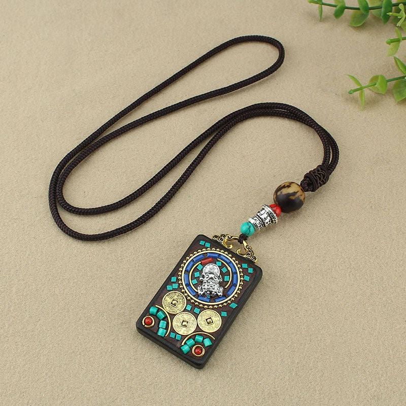 Ethnic Style Square Alloy Wood Unisex Pendant Necklace 1 Piece