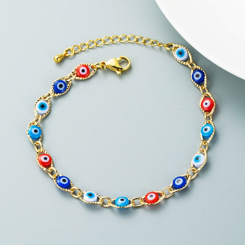 European Style Evil Eye Copper Bracelet with Drip Oil Finish