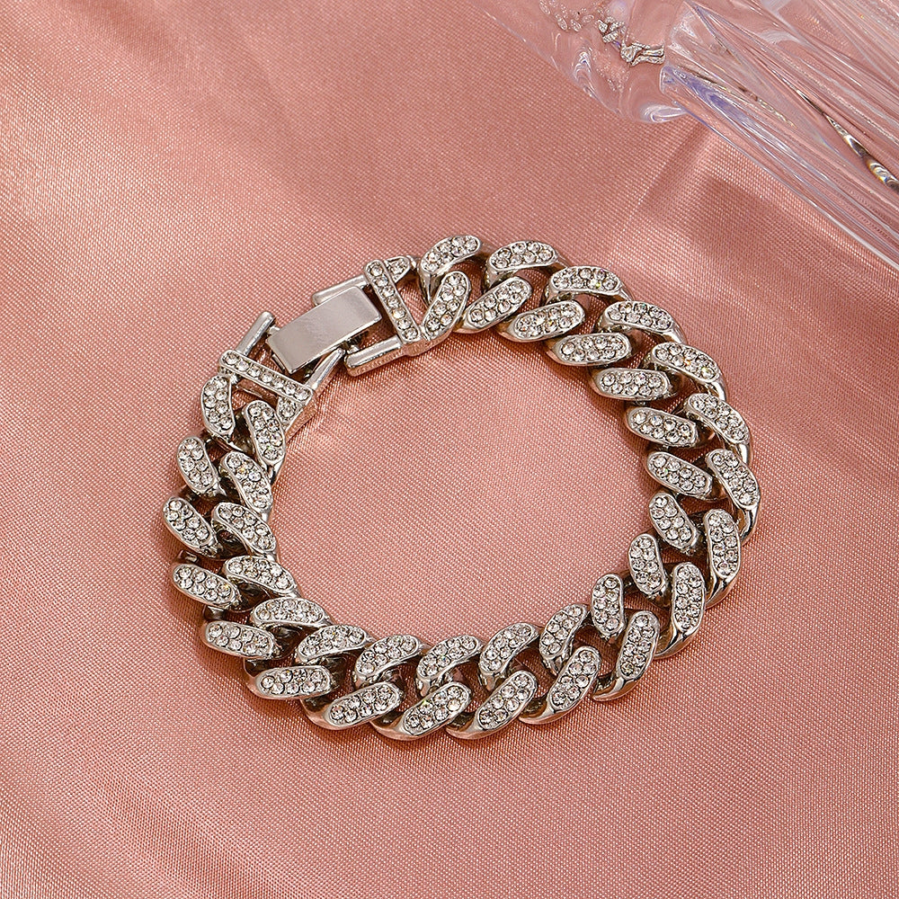 European American Diamond Cuban Chain Bracelet - Unisex Punk Style