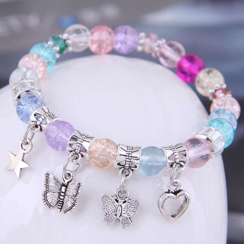 European American Fashion Crystal Pendant Bracelet with Heart, Flower, and Butterfly Charms