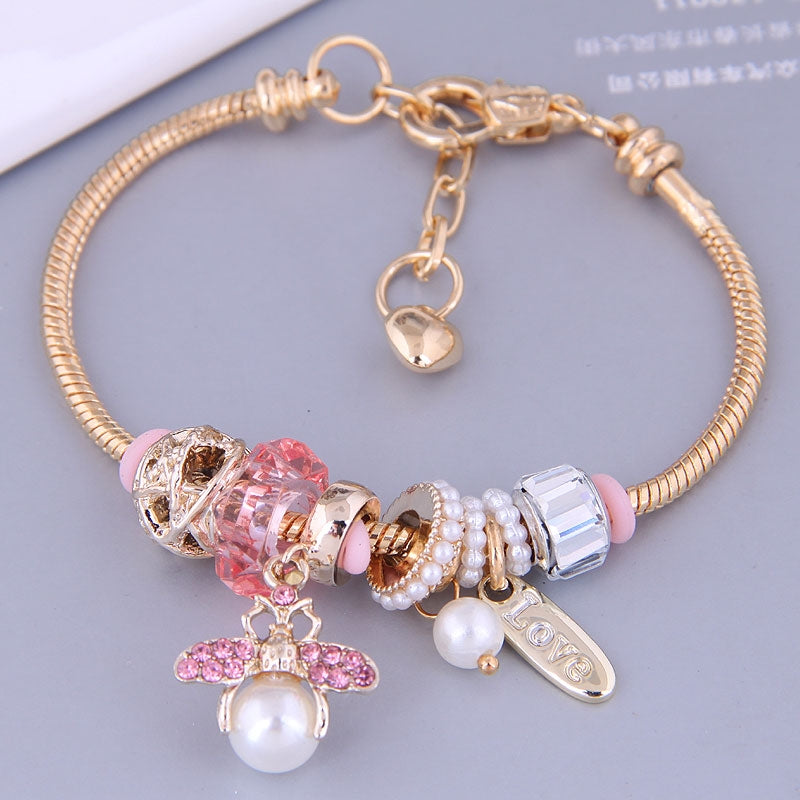 European American Fashion Bee Pendant Crystal Pearl Bracelet