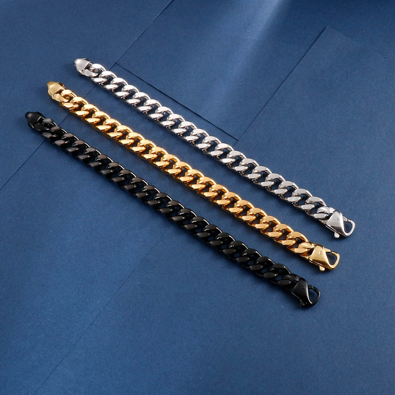 European American Fashion Men's Stainless Steel Cuban Link Chain Bracelet with Four-Sided Grinding