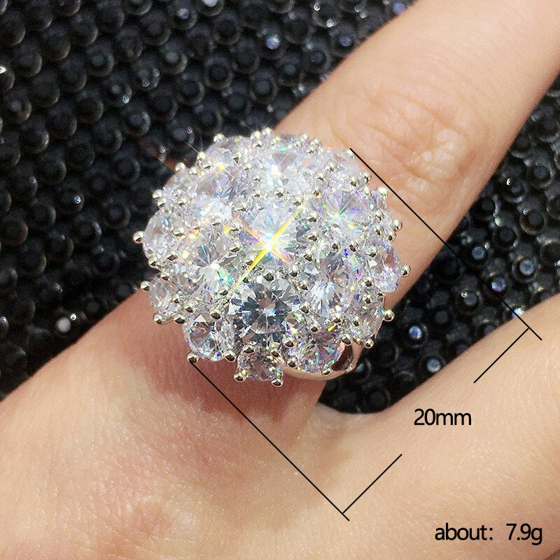 European American Luxury Floral Full Diamond Copper Ring for Women