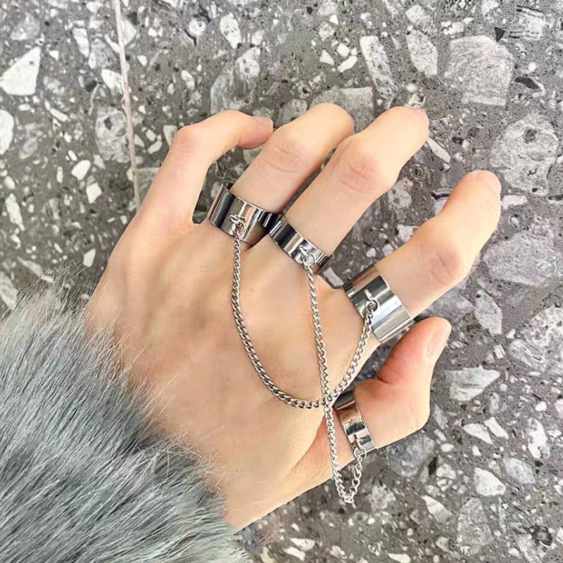 European American Punk Tassel Chain Fashion Ring Set